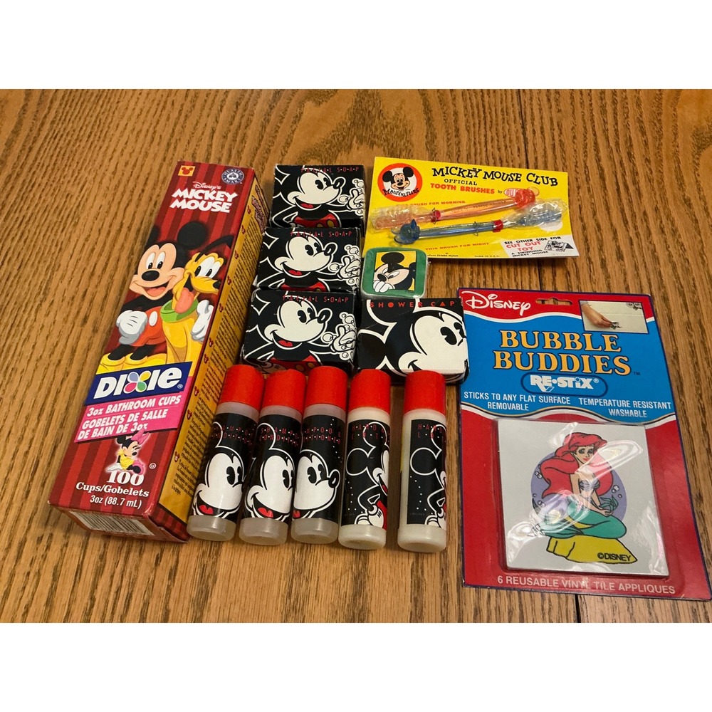 Vintage Disney Mickey Mouse Little Mermaid Bathroom Set Dixie Cups Soap Ariel